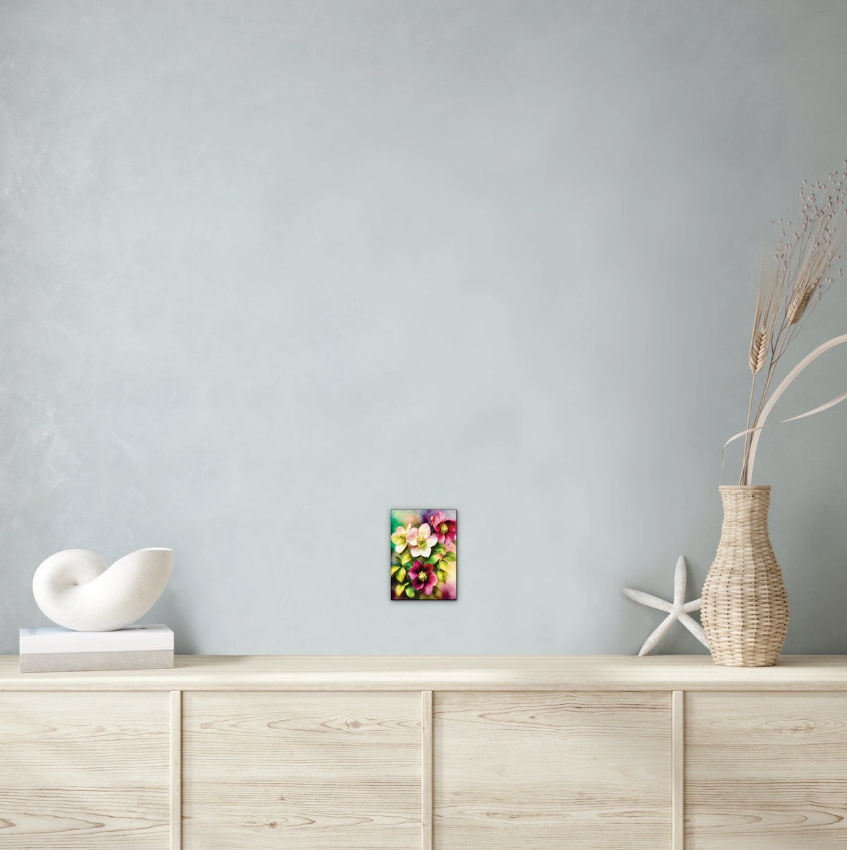 Lent Rose - small 8 x 10 unframed art print shown hanging on a wall