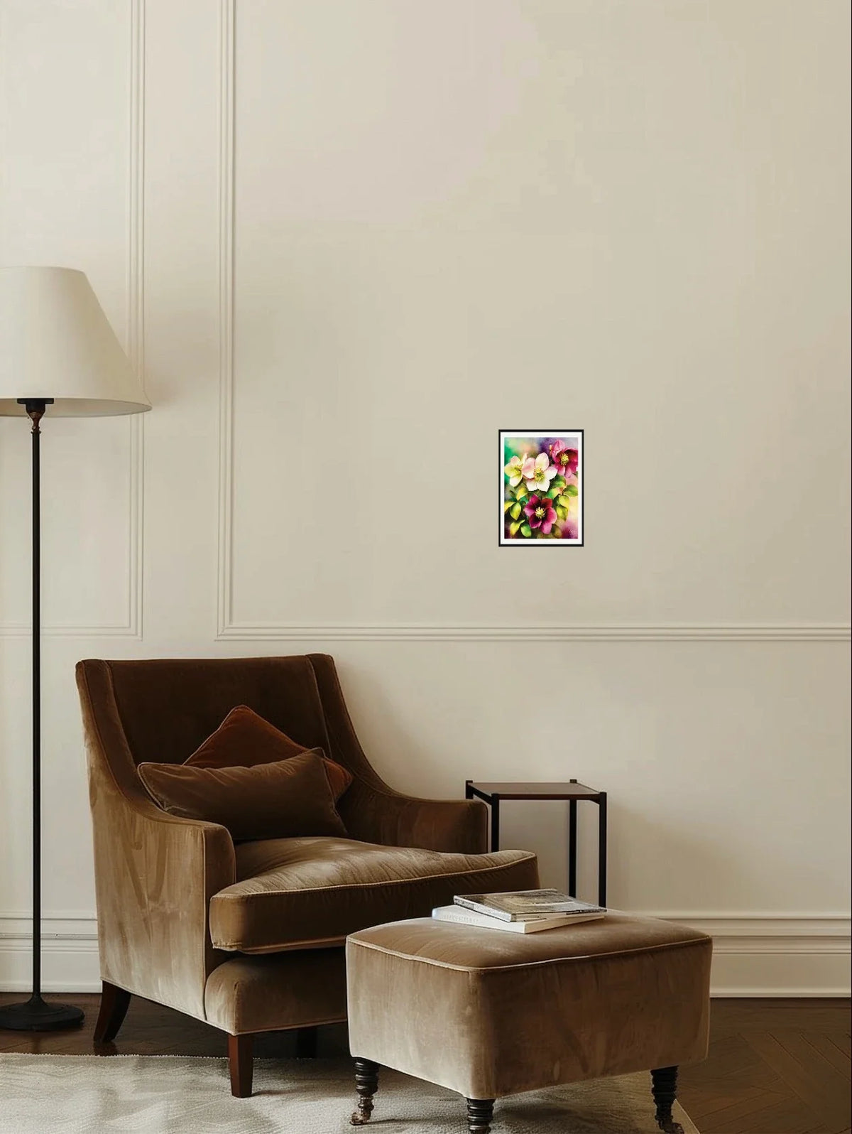 Lent Rose - small 8 x 10 matted and framed art print shown hanging on a wall