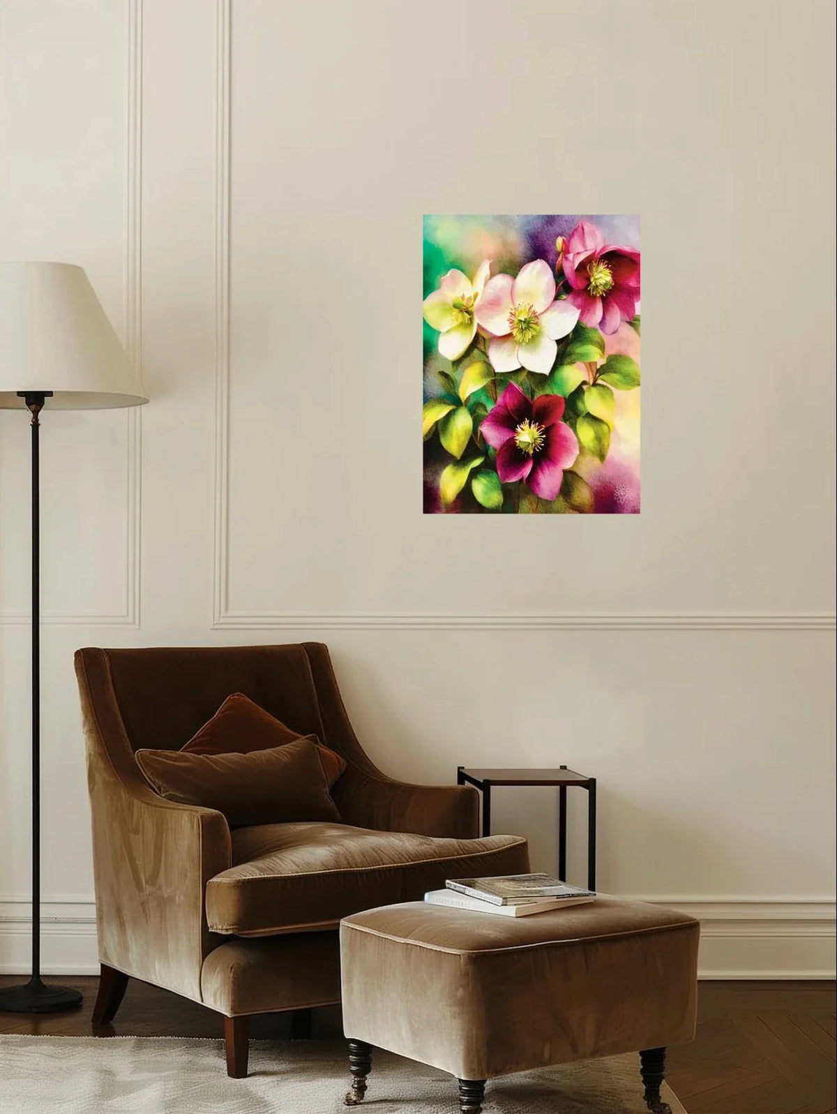 Lent Rose - large 24 x 36 unframed art print shown hanging on a wall