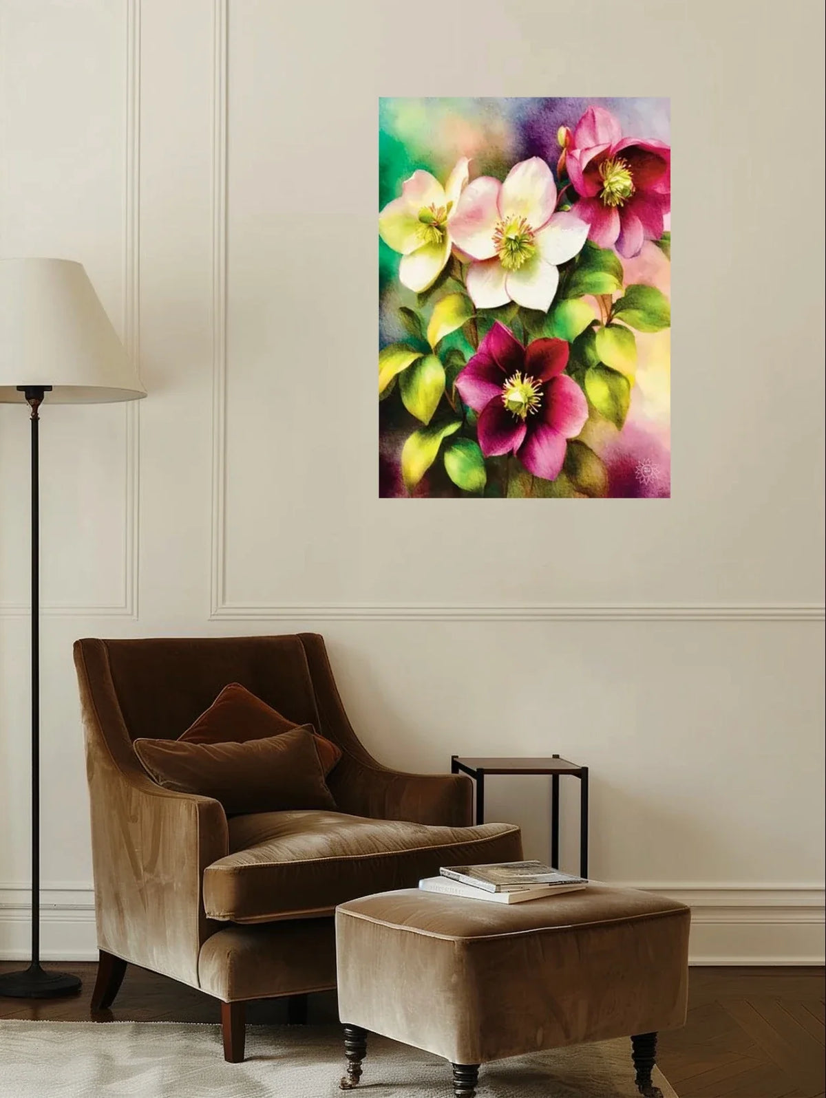 Lent Rose - extra large 36 x 48 unframed art print shown hanging on a wall