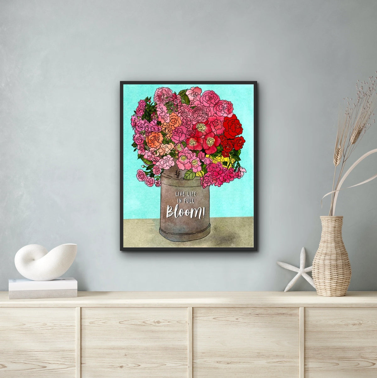 Live Life in Full Bloom! - extra large 36 x 48 framed art print shown hanging on a wall