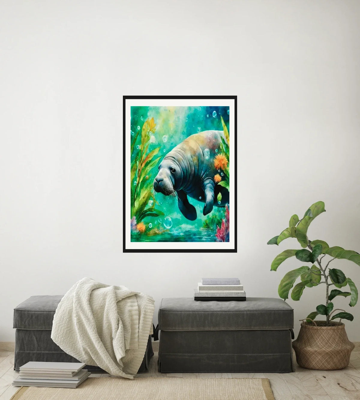 Luna's Serenade - large 24 x 36 matted and framed art print shown hanging on a wall