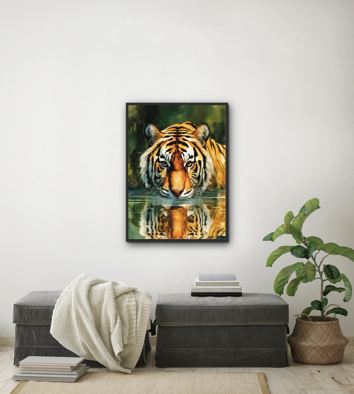 Majestic Tiger - large 24 x 36 framed art print shown hanging on a wall