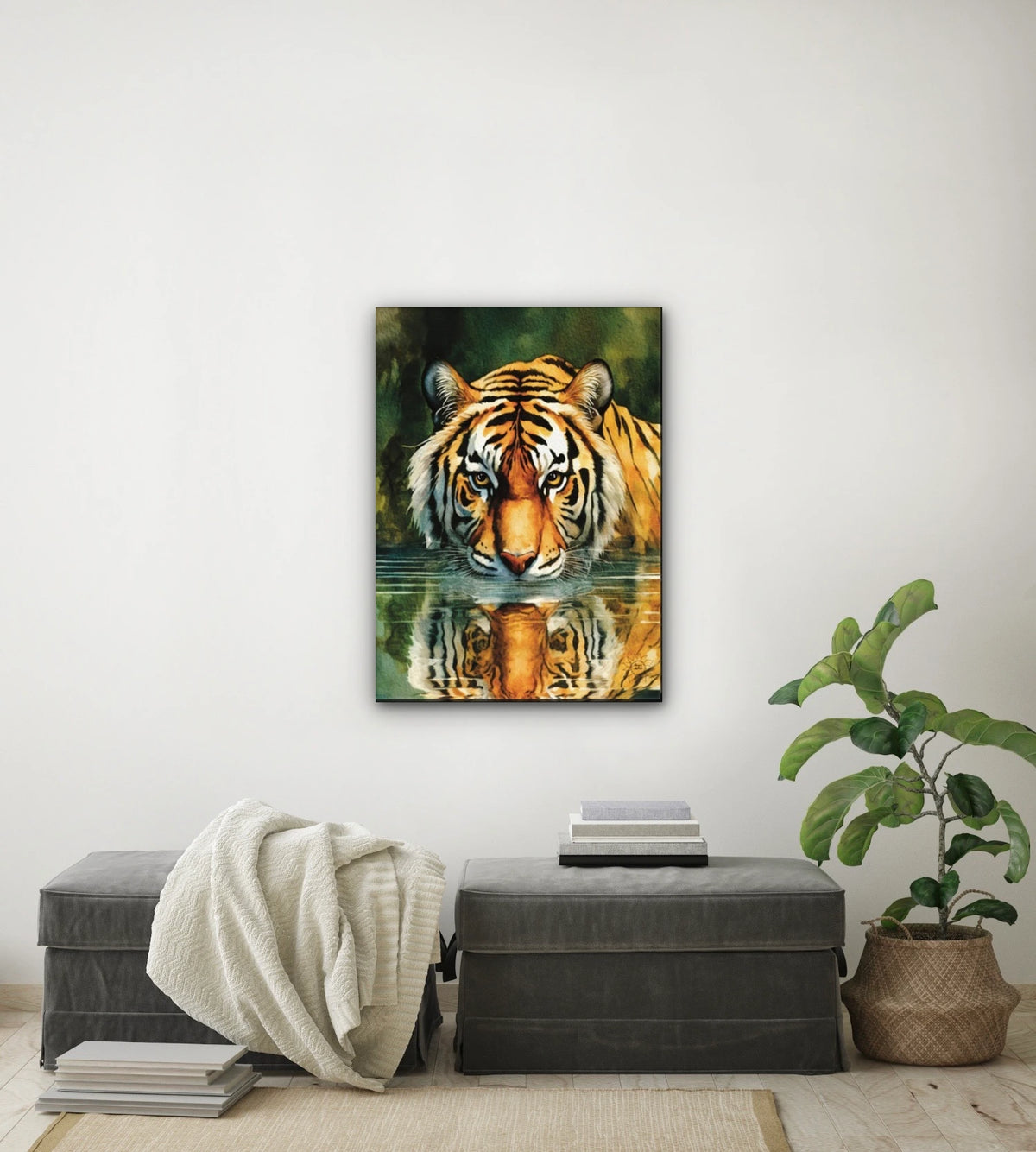 Majestic Tiger - large 24 x 36 unframed art print shown hanging on a wall