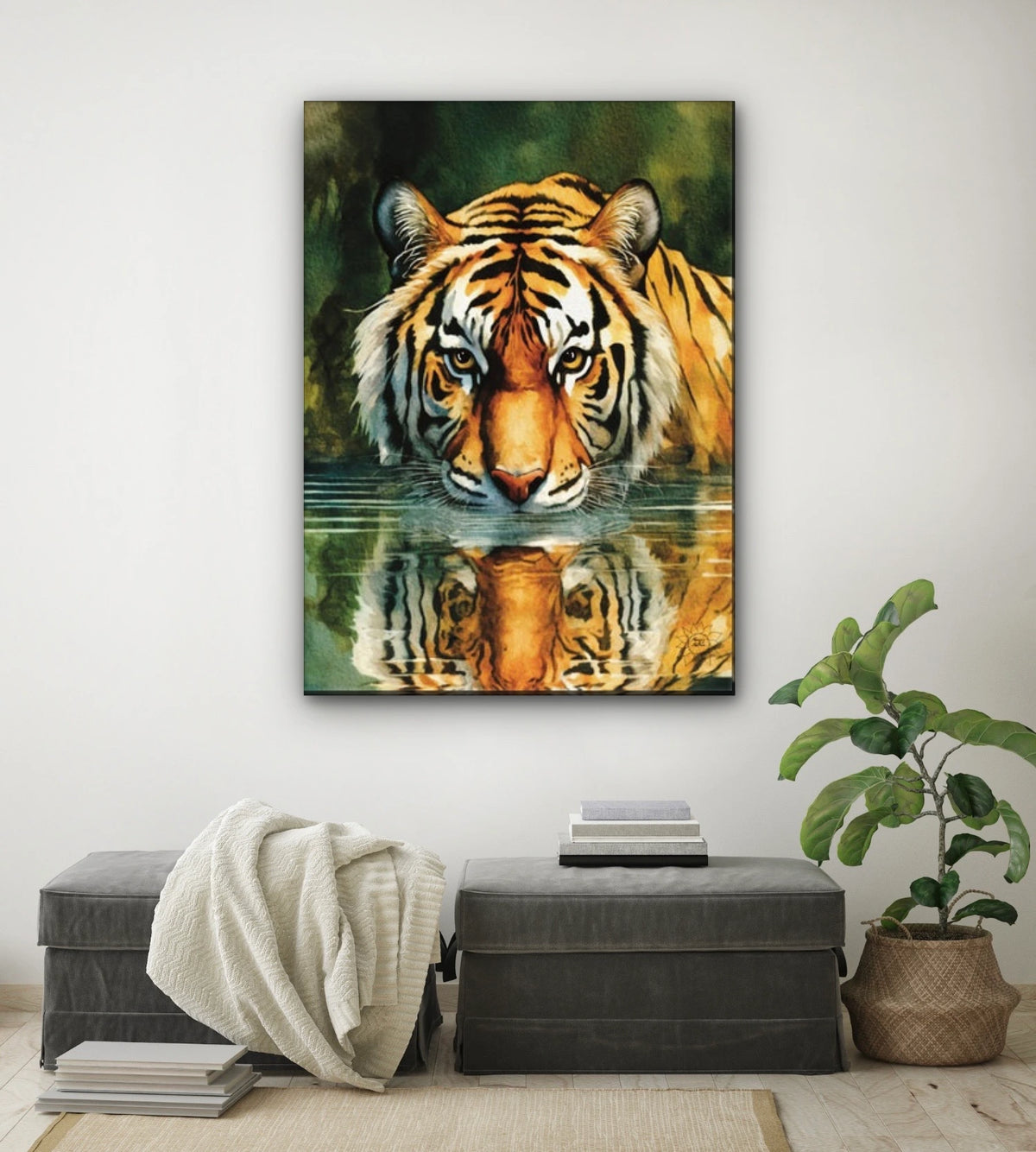 Majestic Tiger - extra large 36 x 48 unframed art print shown hanging on a wall