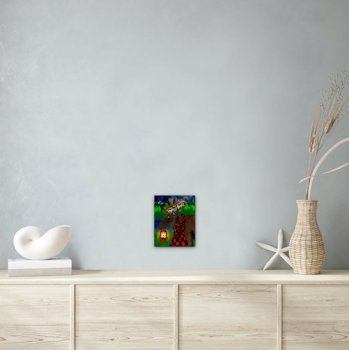 Marley Moose - medium 12 x 16 unframed art print shown hanging on a wall