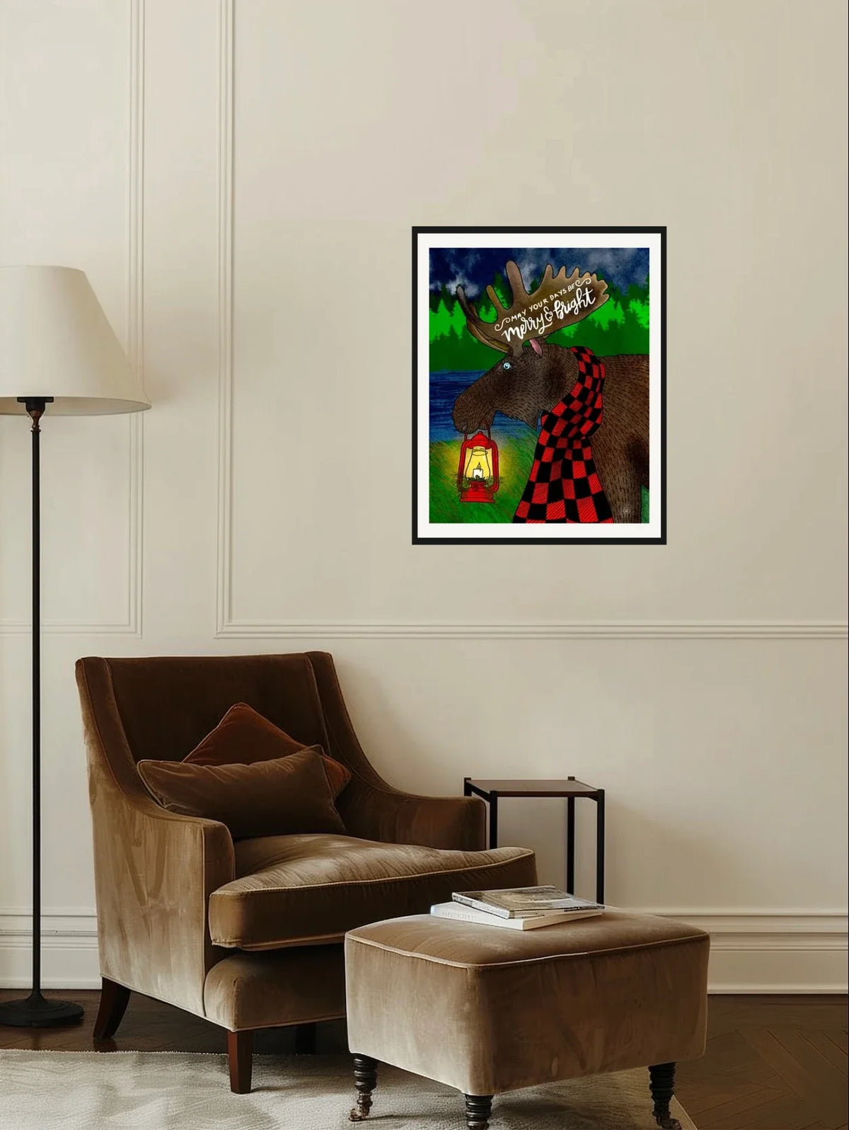 Marley Moose - large 24 x 36 matted and framed art print shown hanging on a wall