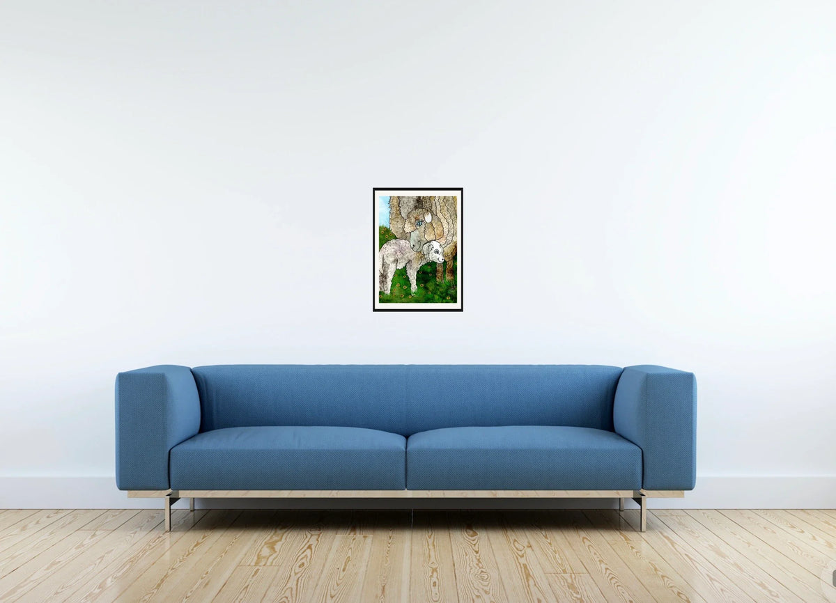 Matilda And Giggles - medium 12 x 16 matted and framed art print shown hanging on a wall