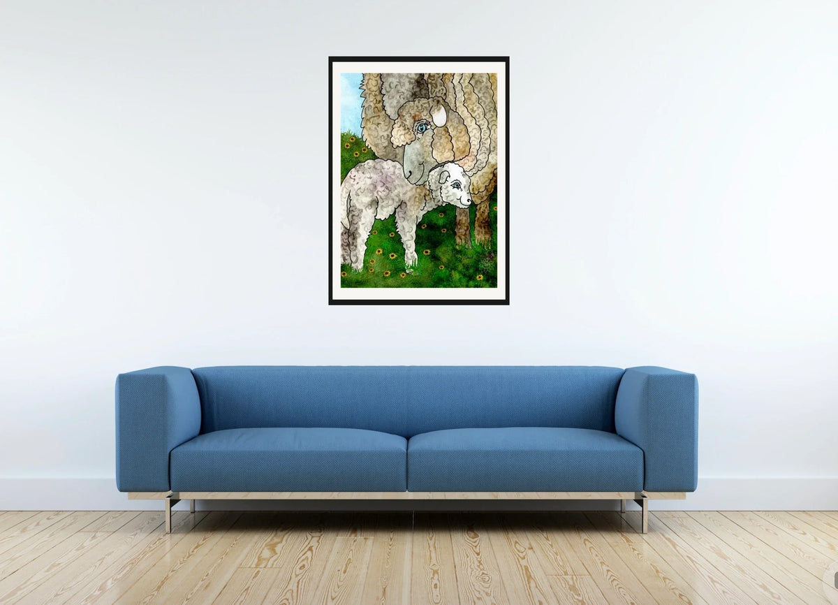 Matilda And Giggles - large 24 x 36 matted and framed art print shown hanging on a wall