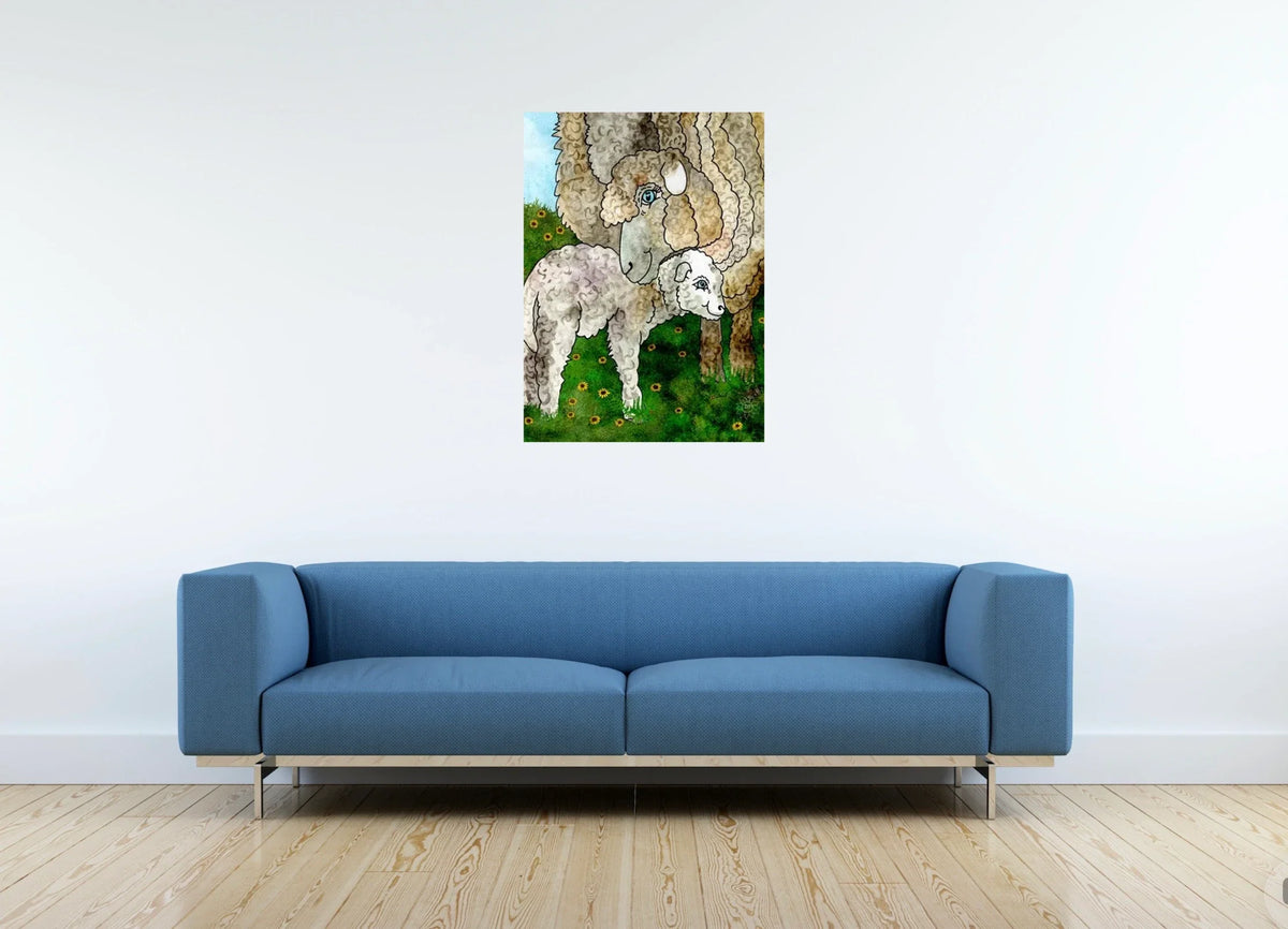 Matilda And Giggles - large 24 x 36 unframed art print shown hanging on a wall
