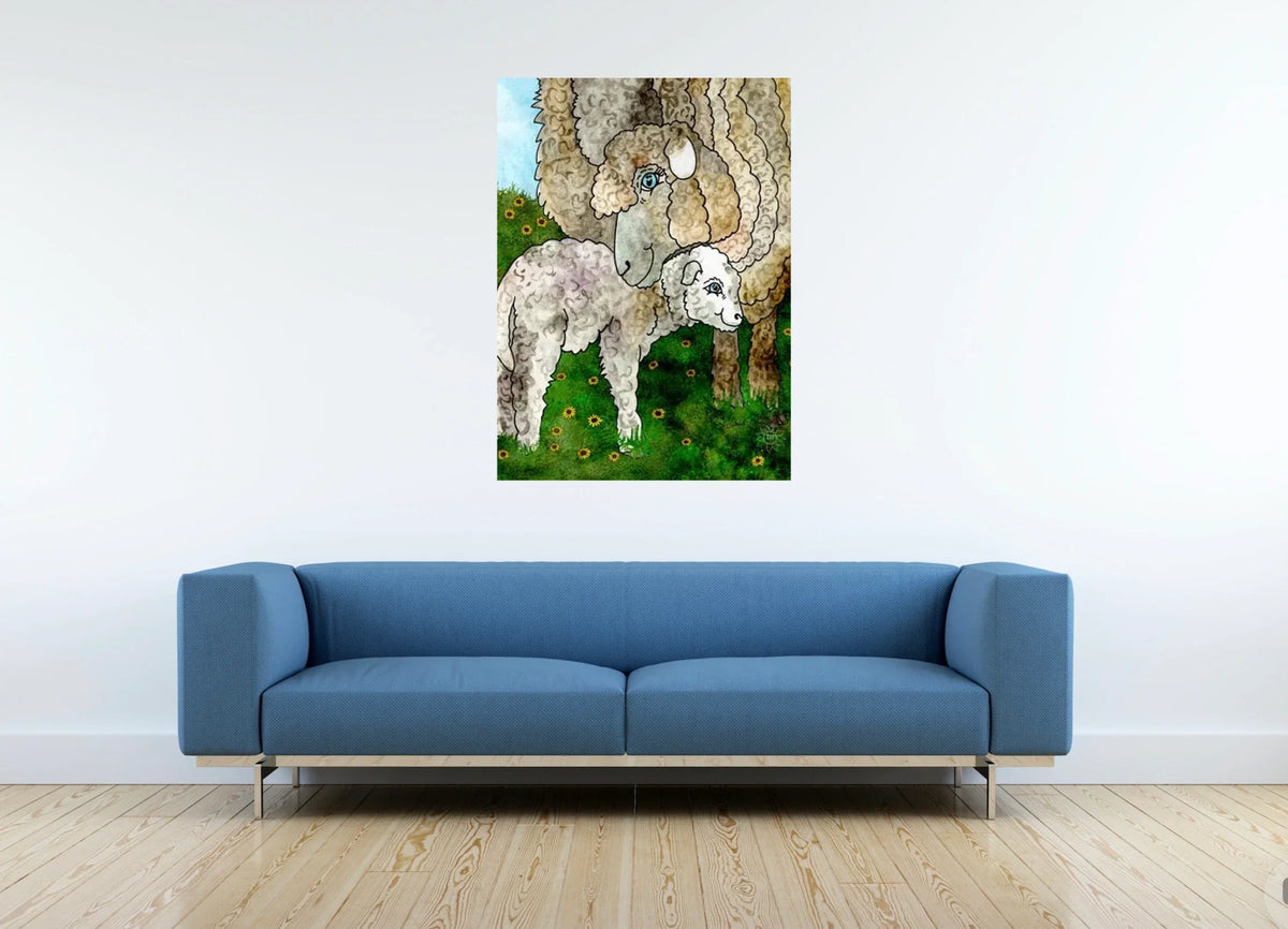 Matilda And Giggles - extra large 36 x 48 unframed art print shown hanging on a wall