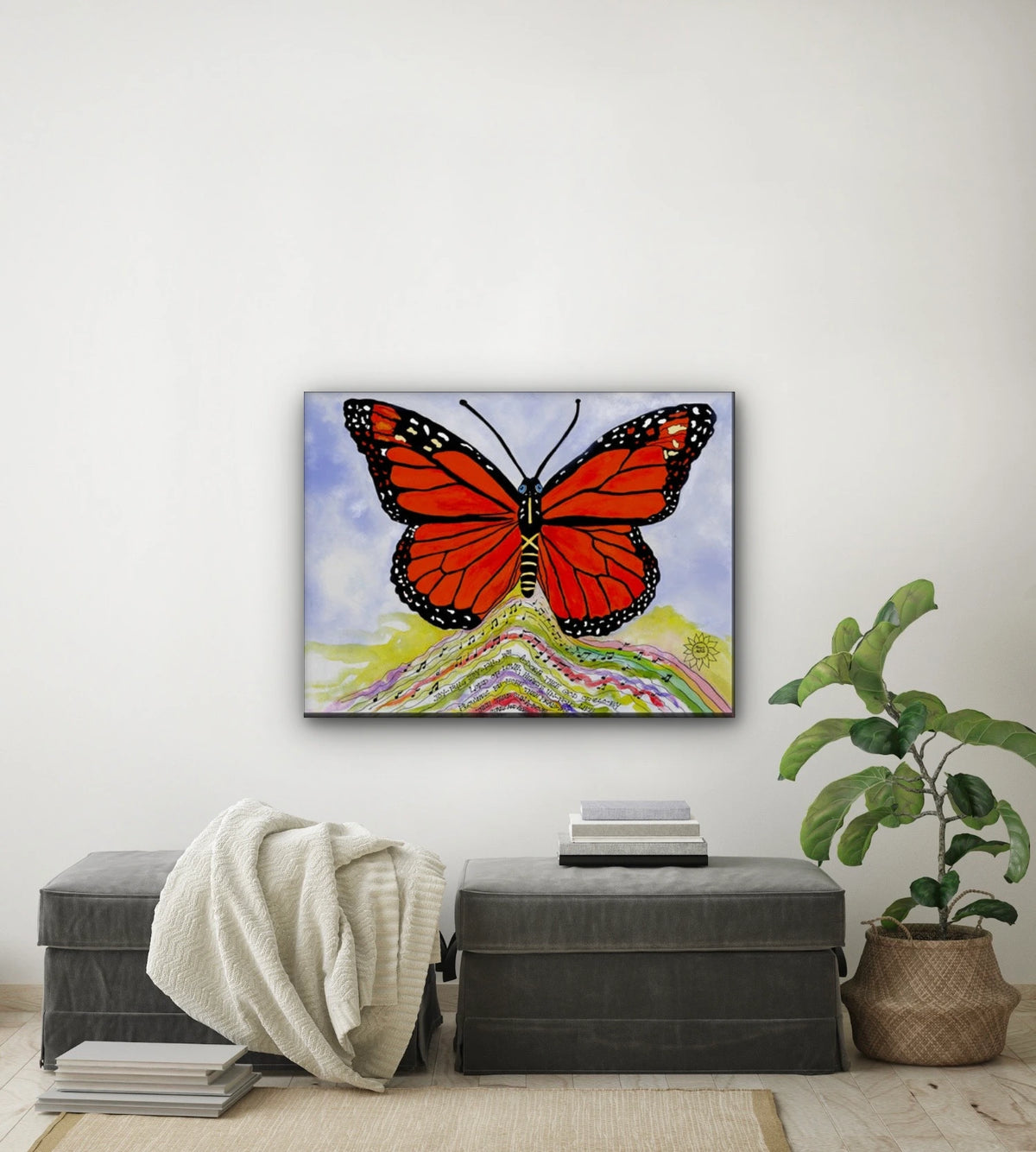 Maya Monarch - large 24 x 36 unframed art print shown hanging on a wall