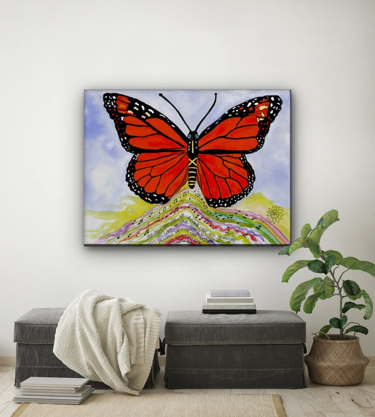 Maya Monarch - extra large 36 x 48 unframed art print shown hanging on a wall