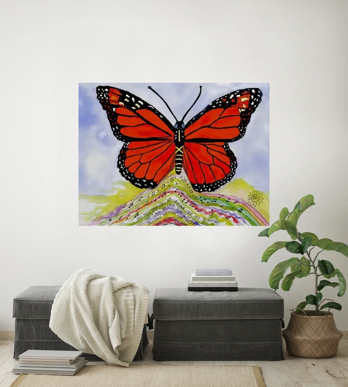 Maya Monarch - extra large 36 x 48 unframed art print shown hanging on a wall