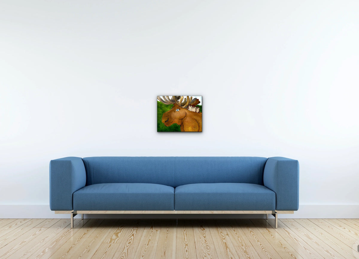 Meredith Moose and Friends - medium 12 x 16 unframed art print shown hanging on a wall