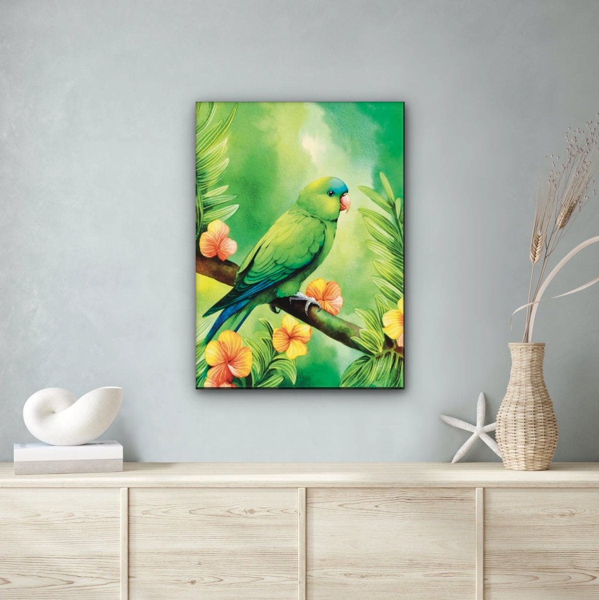 Mexican Parrotlet - extra large 36 x 48 unframed art print shown hanging on a wall