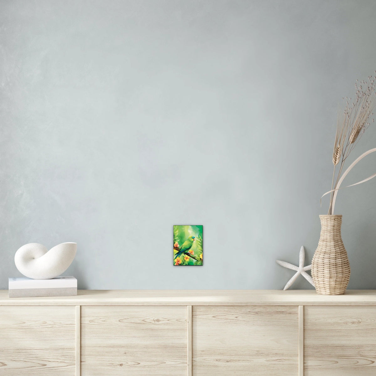 Mexican Parrotlet - small 8 x 10 unframed art print shown hanging on a wall