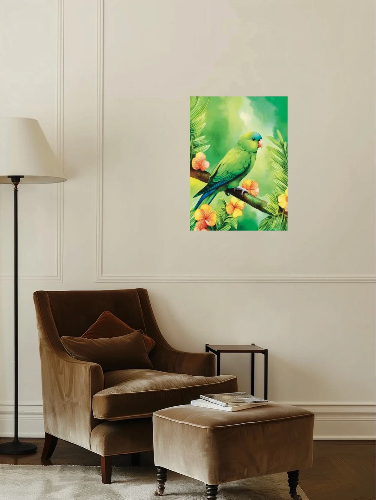 Mexican Parrotlet - large 24 x 36 unframed art print shown hanging on a wall