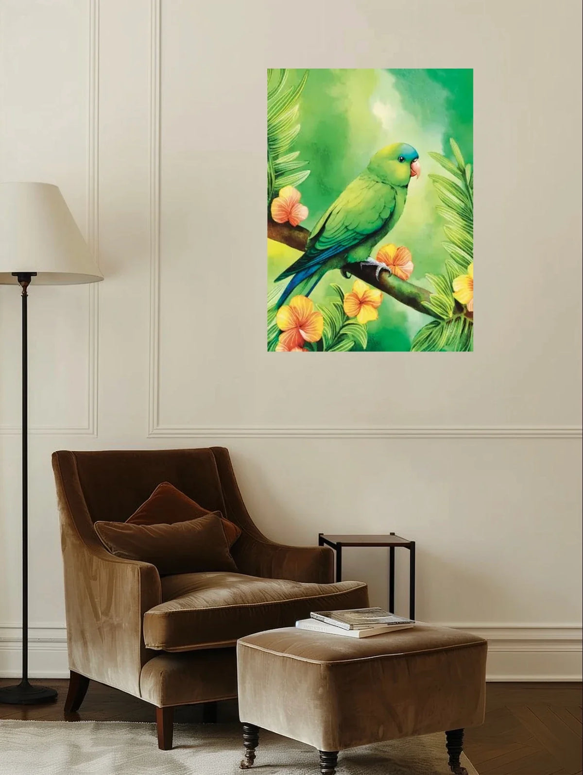 Mexican Parrotlet - extra large 36 x 48 unframed art print shown hanging on a wall