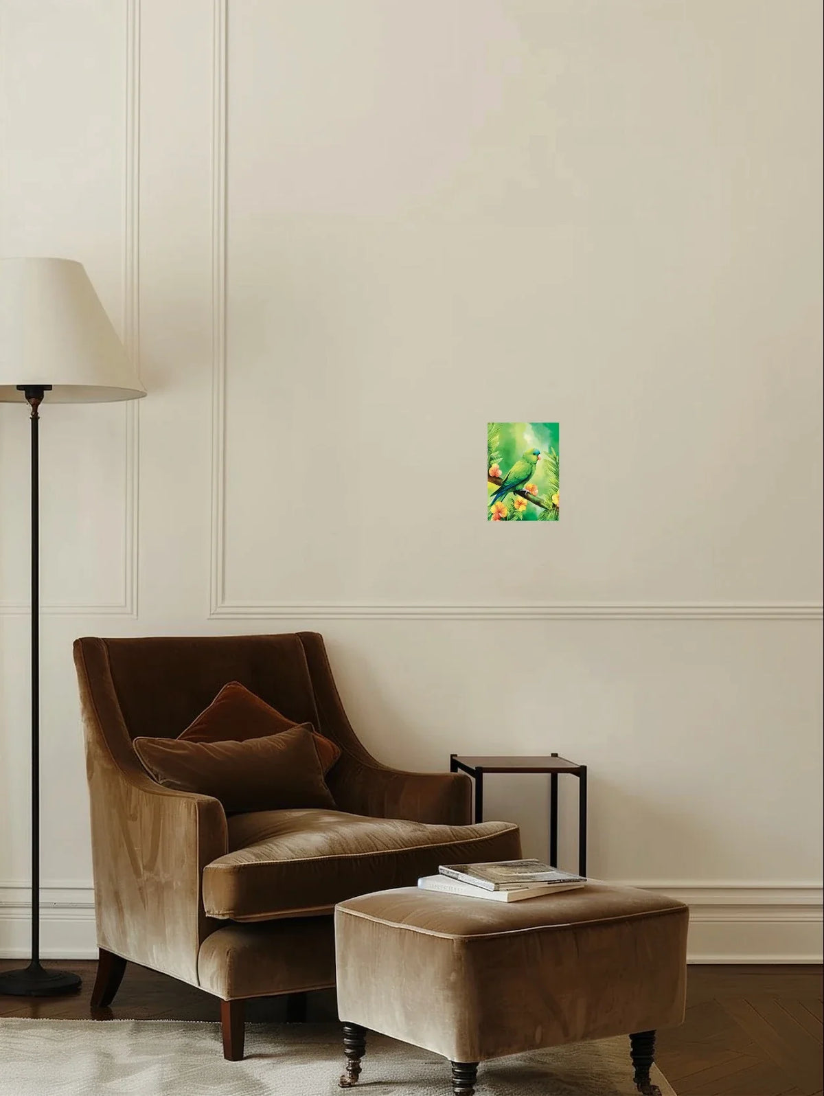 Mexican Parrotlet - small 8 x 10 unframed art print shown hanging on a wall