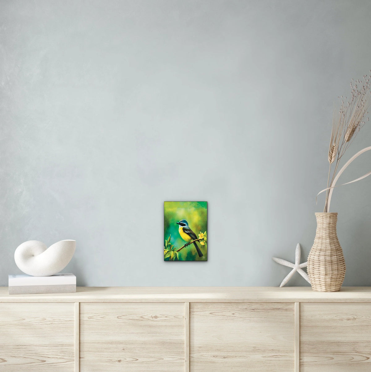 Mexican Social Flycatcher - medium 12 x 16 unframed art print shown hanging on a wall