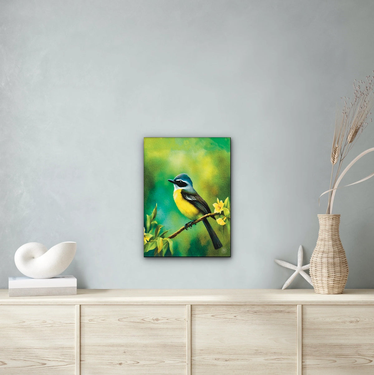 Mexican Social Flycatcher - large 24 x 36 unframed art print shown hanging on a wall