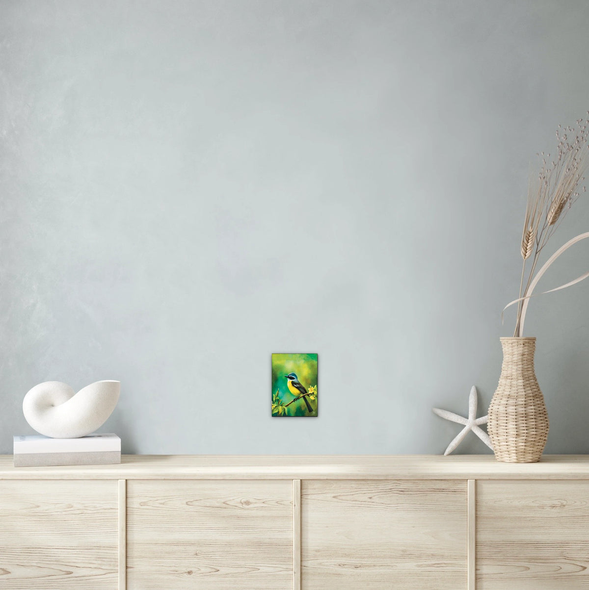 Mexican Social Flycatcher - small 8 x 10 unframed art print shown hanging on a wall