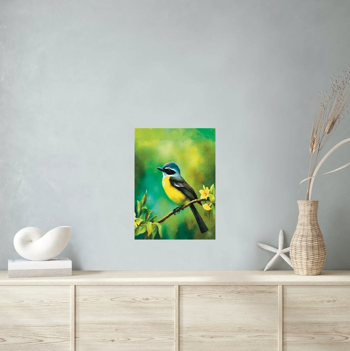 Mexican Social Flycatcher - large 24 x 36 unframed art print shown hanging on a wall