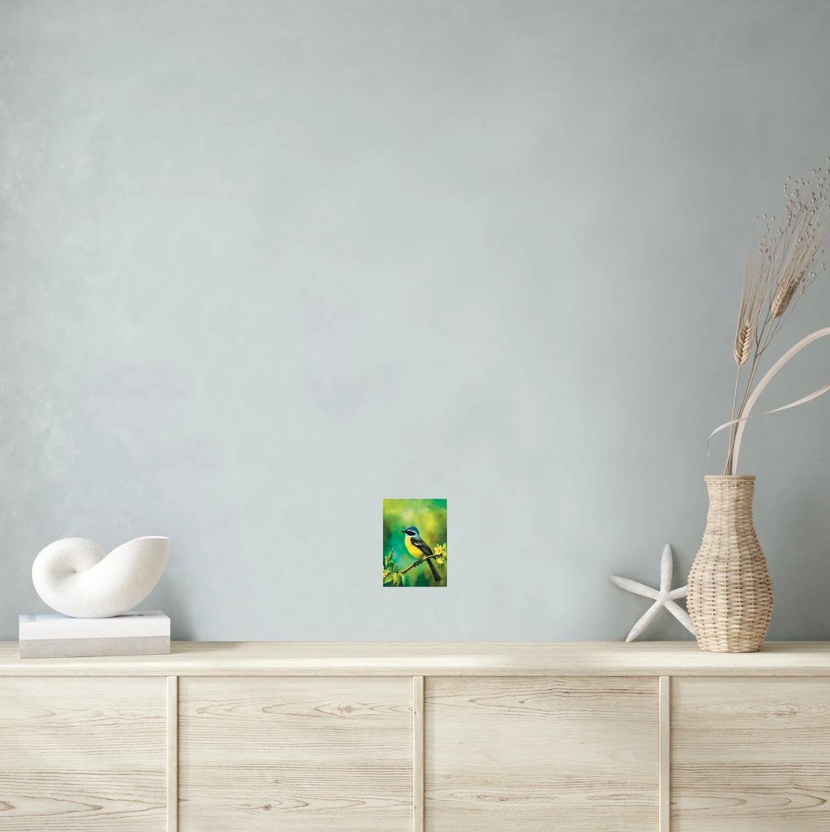 Mexican Social Flycatcher - small 8 x 10 unframed art print shown hanging on a wall