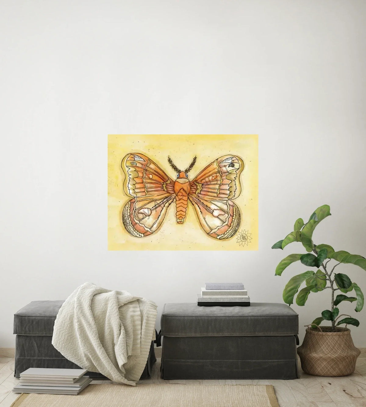Molly Moth - large 24 x 36 unframed art print shown hanging on a wall