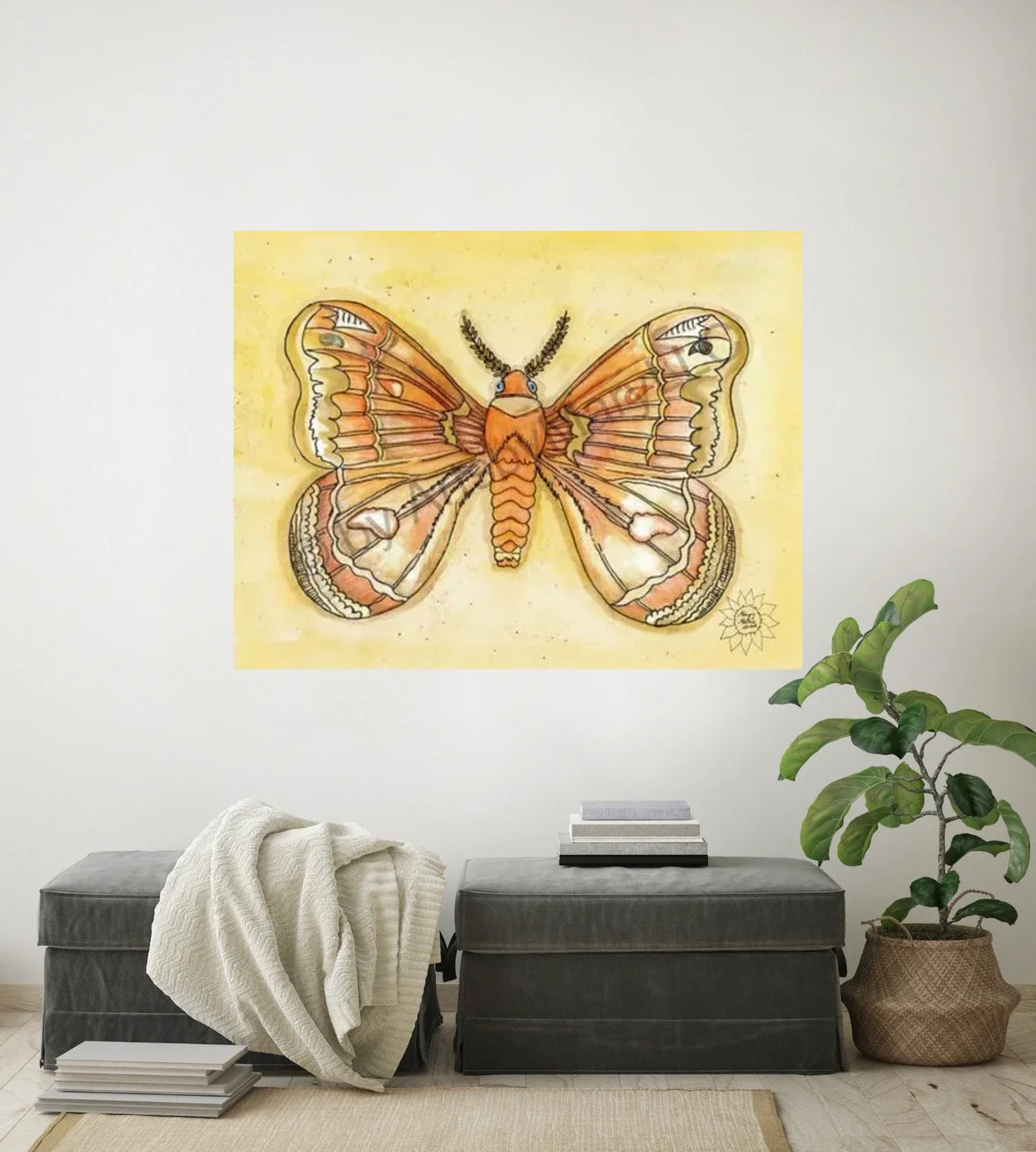Molly Moth - extra large 36 x 48 unframed art print shown hanging on a wall