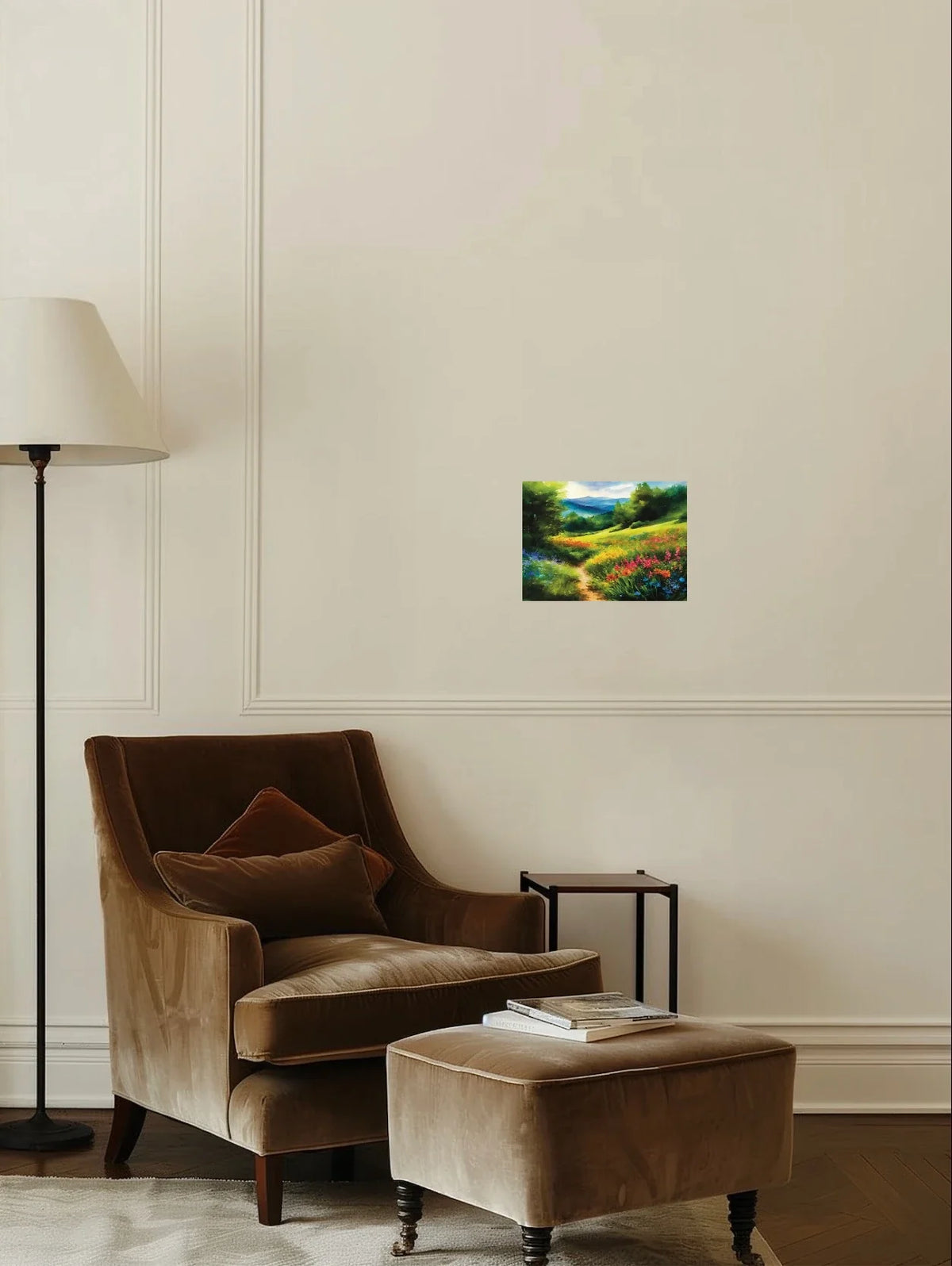 Mountain Meadow Spring - medium 12 x 16 unframed art print shown hanging on a wall