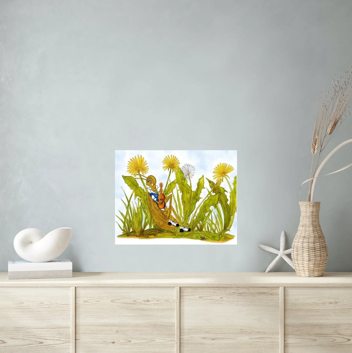 Musical Cricket - large 24 x 36 unframed art print shown hanging on a wall