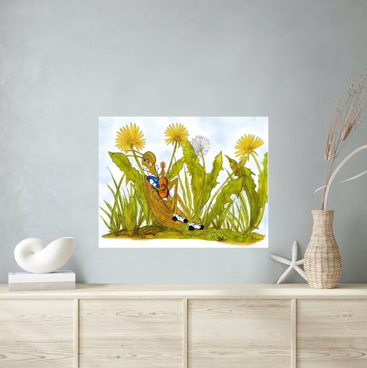 Musical Cricket - extra large 36 x 48 unframed art print shown hanging on a wall