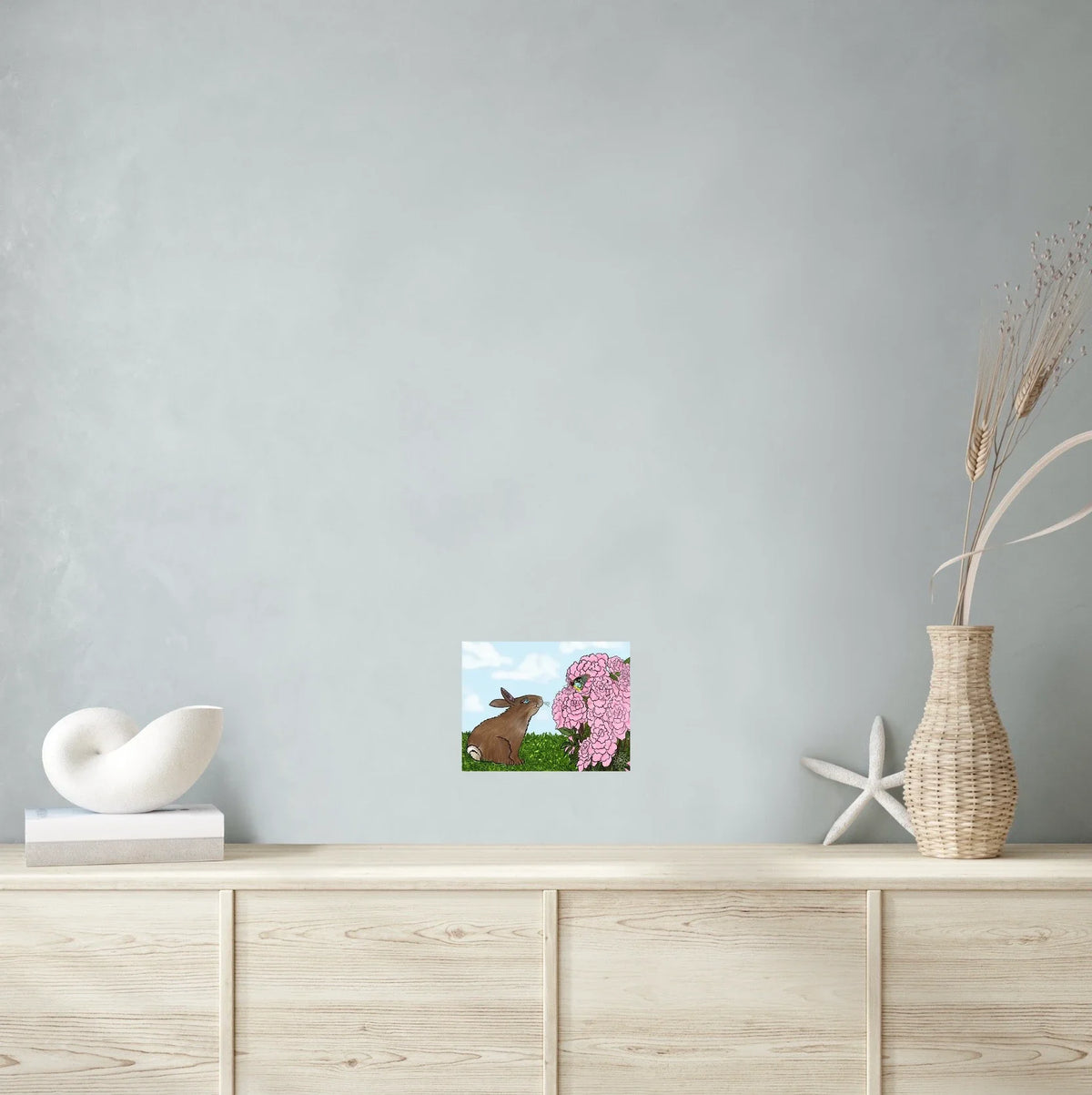 Peyton Rabbit - medium 12 x 16 unframed art print shown hanging on a wall