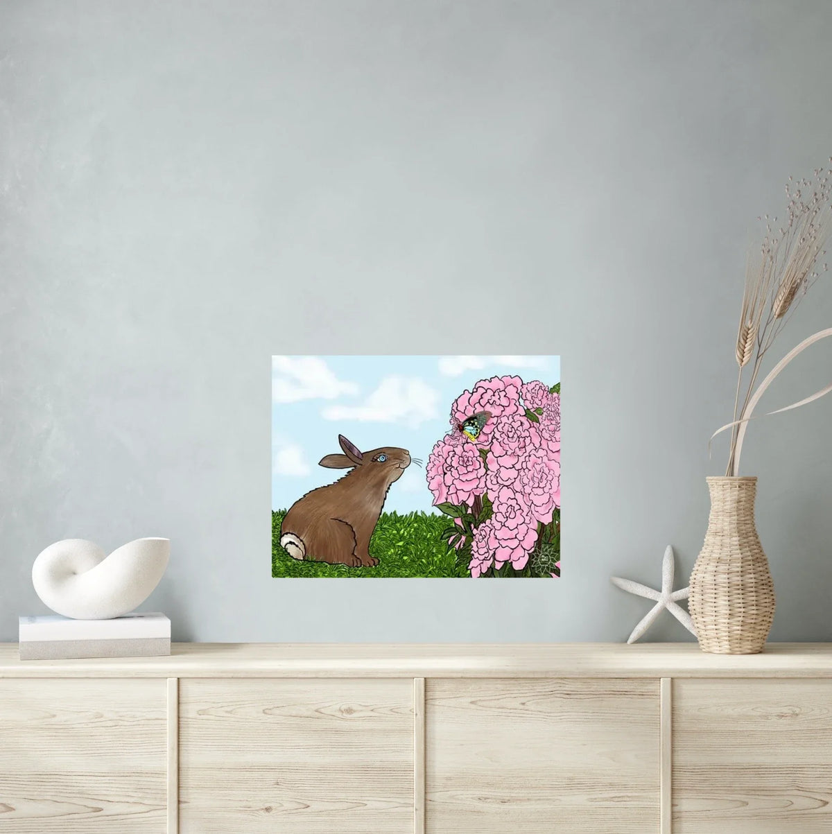 Peyton Rabbit - large 24 x 36 unframed art print shown hanging on a wall