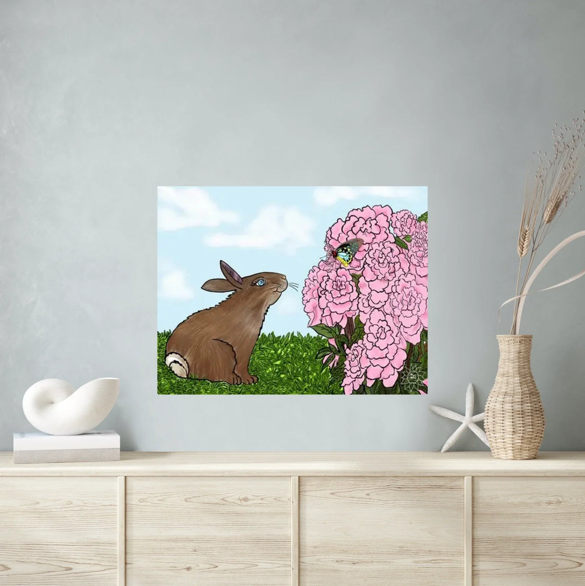 Peyton Rabbit - extra large 36 x 48 unframed art print shown hanging on a wall