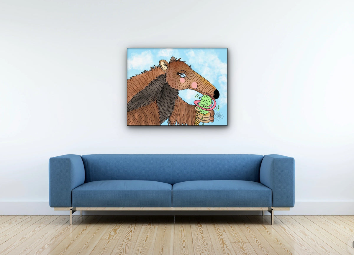 Riley The Anteater - large 24 x 36 unframed art print shown hanging on a wall
