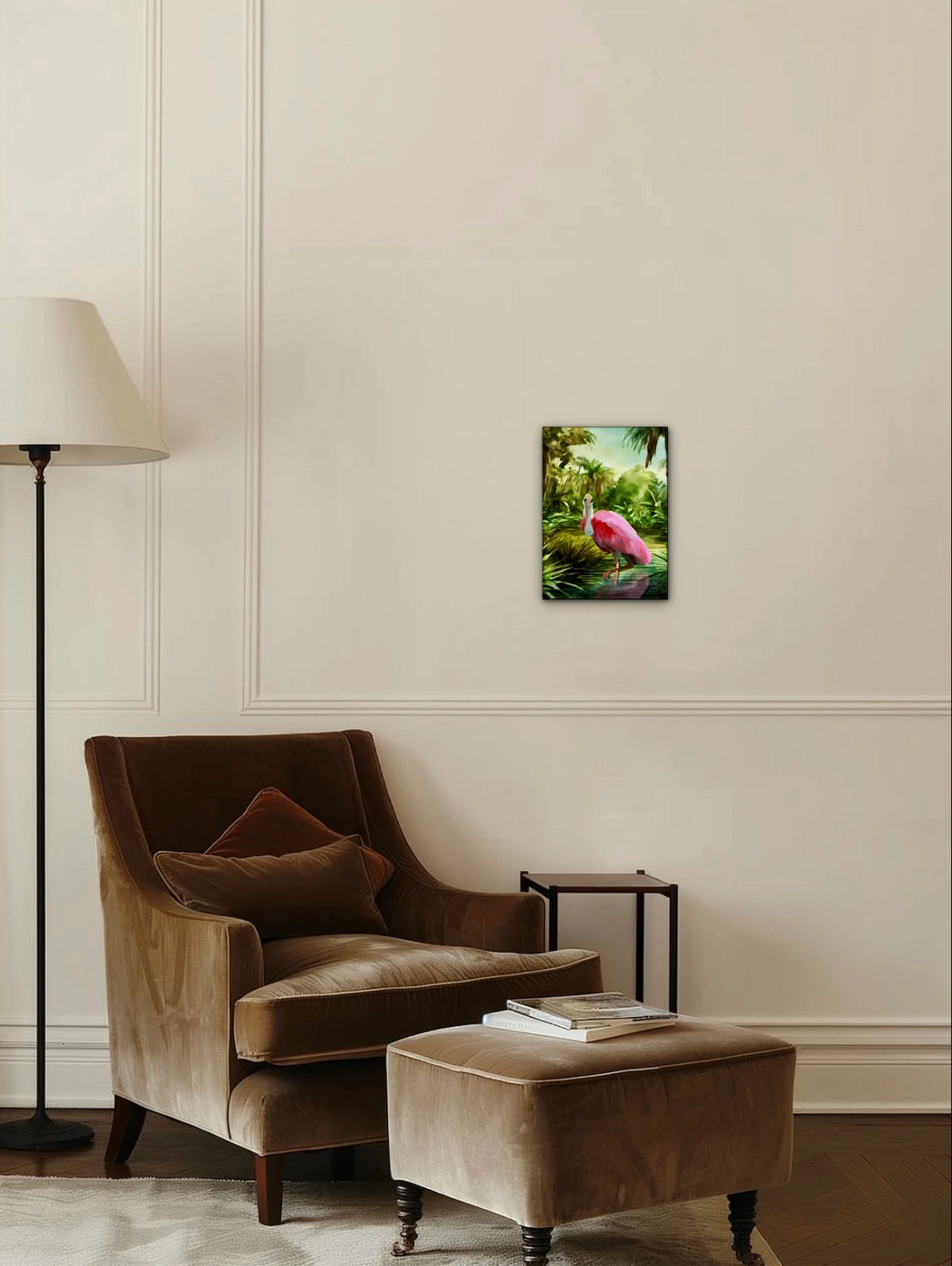 Roseate Spoonbill - medium 12 x 16 unframed art print shown hanging on a wall