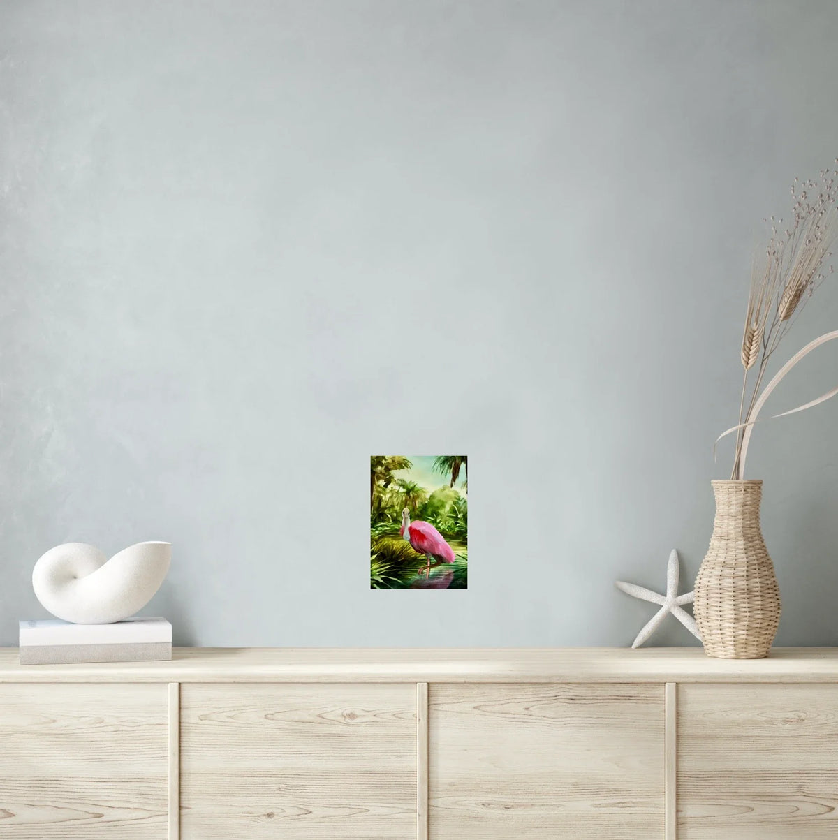 Roseate Spoonbill - medium 12 x 16 unframed art print shown hanging on a wall