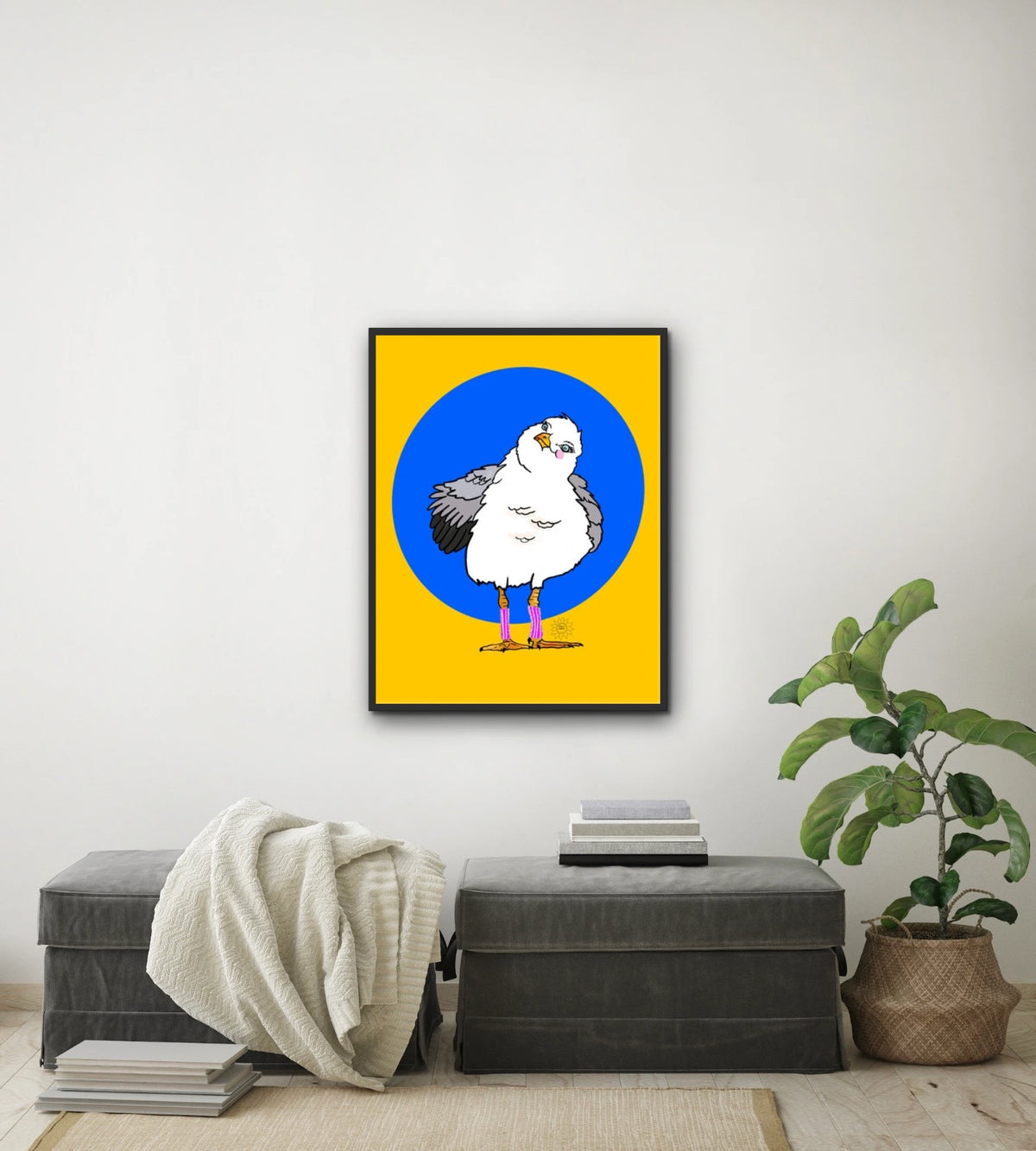 Scarlet Seagull - large 24 x 36 framed art print shown hanging on a wall