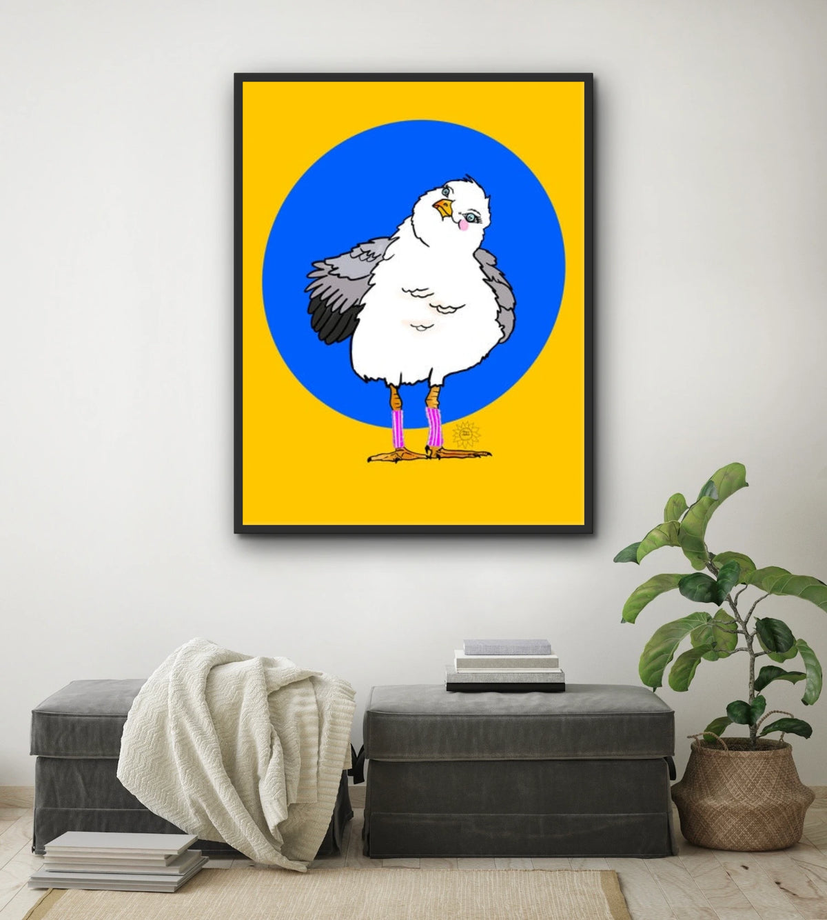Scarlet Seagull - extra large 36 x 48 framed art print shown hanging on a wall