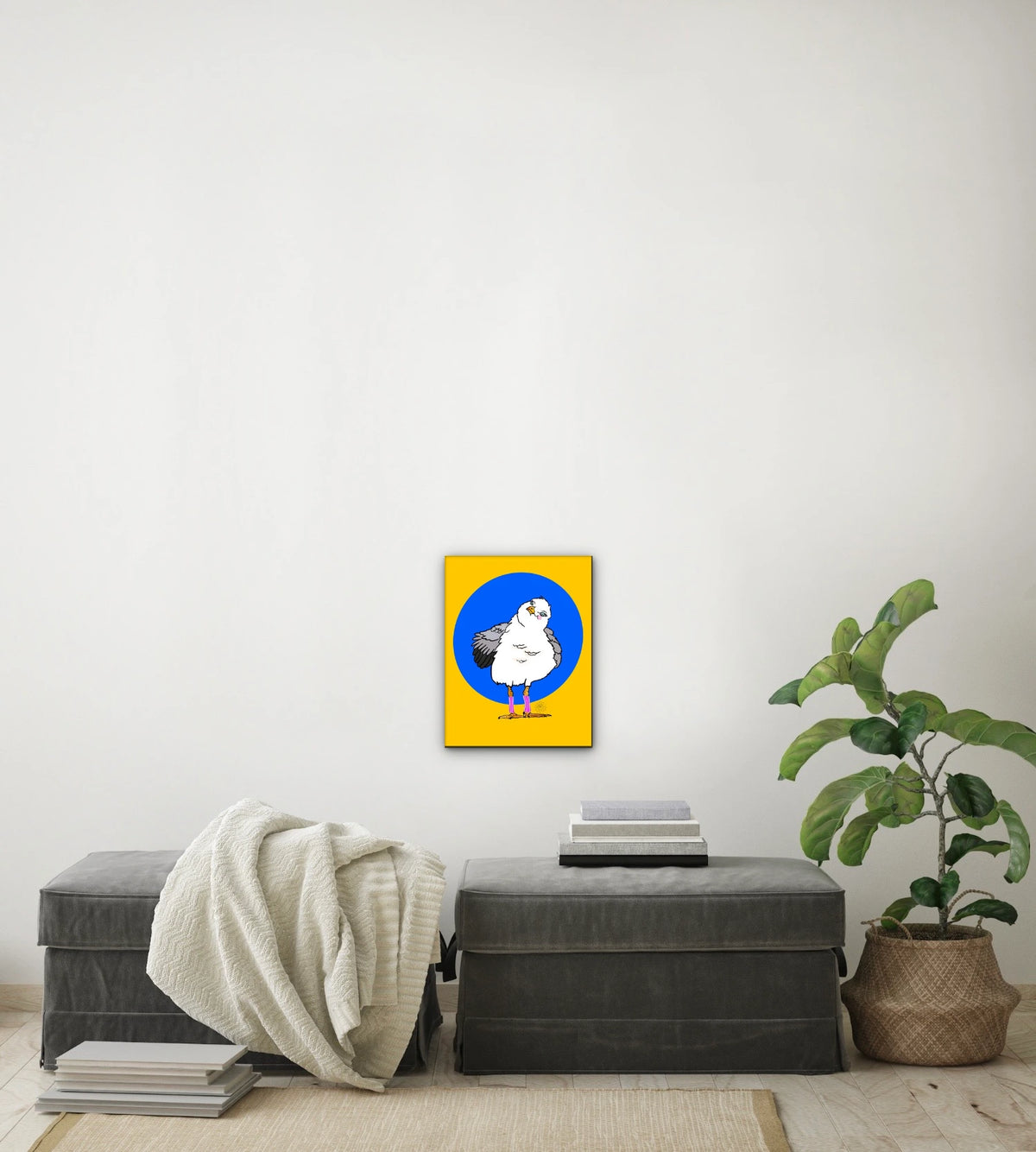 Scarlet Seagull - medium 12 x 16 unframed art print shown hanging on a wall