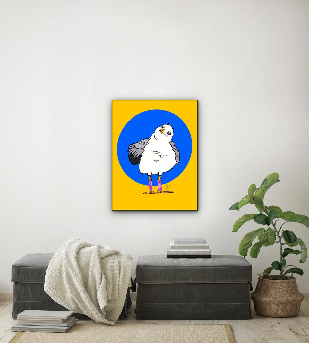 Scarlet Seagull - large 24 x 36 unframed art print shown hanging on a wall