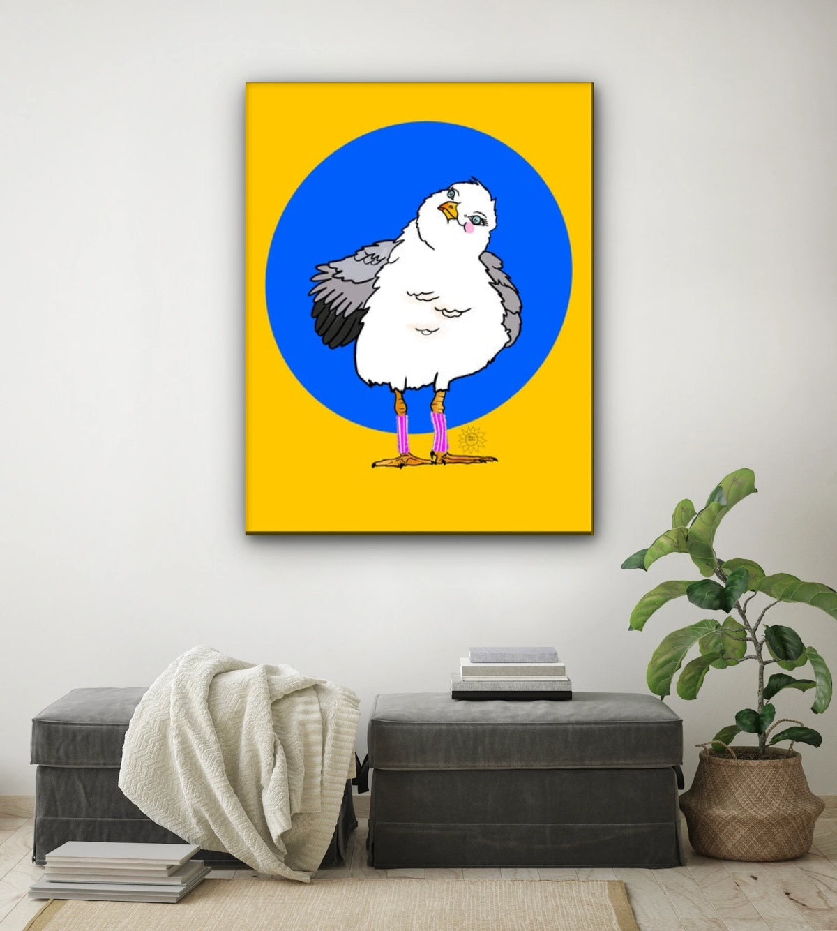 Scarlet Seagull - extra large 36 x 48 unframed art print shown hanging on a wall