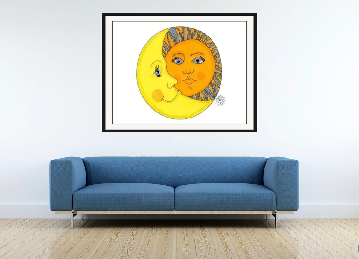 Sun and Moon - extra large 36 x 48 matted and framed art print shown hanging on a wall