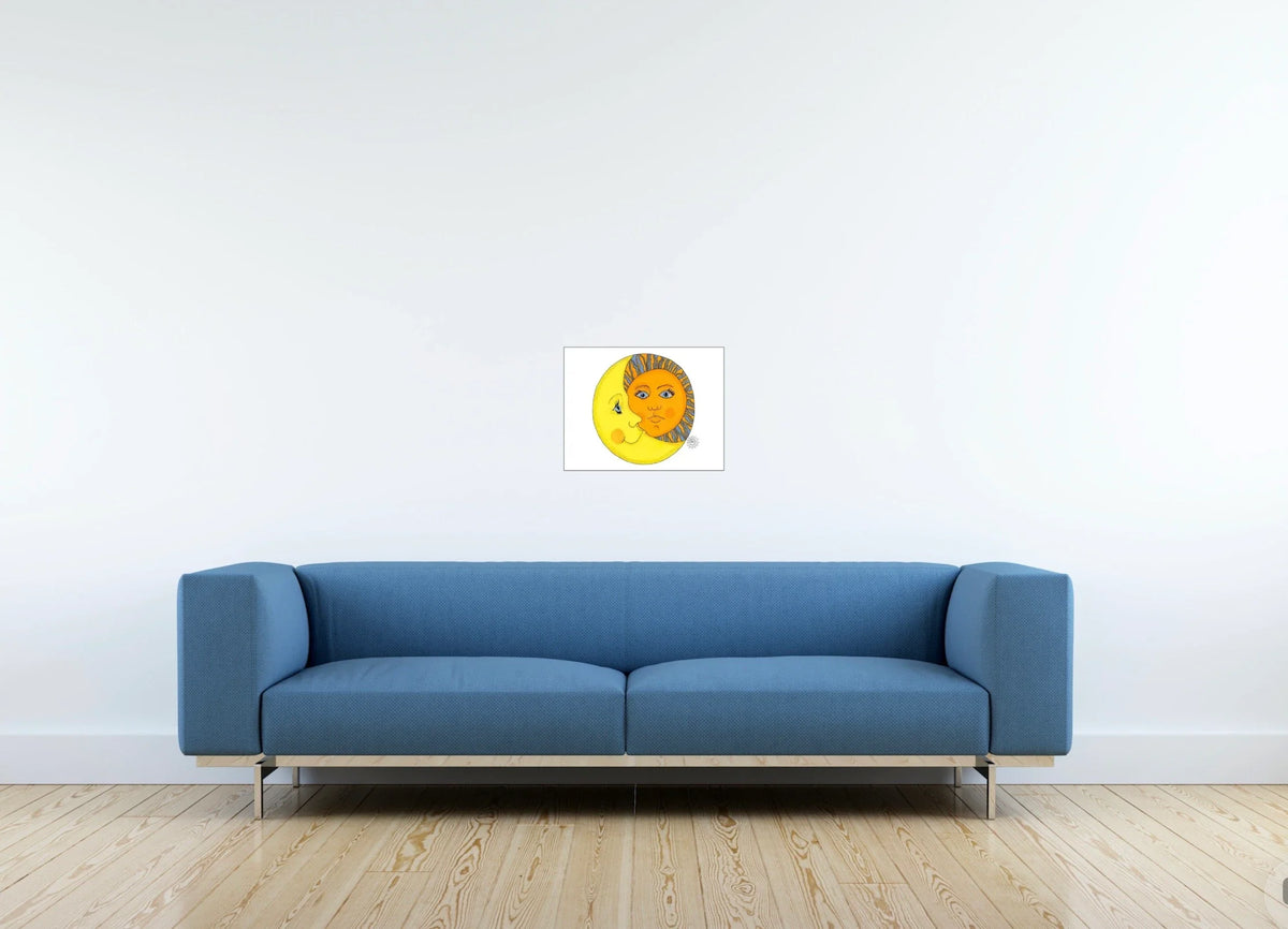 Sun and Moon - medium 12 x 16 unframed art print shown hanging on a wall