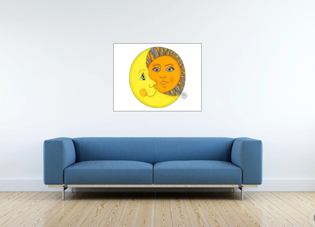 Sun and Moon - large 24 x 36 unframed art print shown hanging on a wall