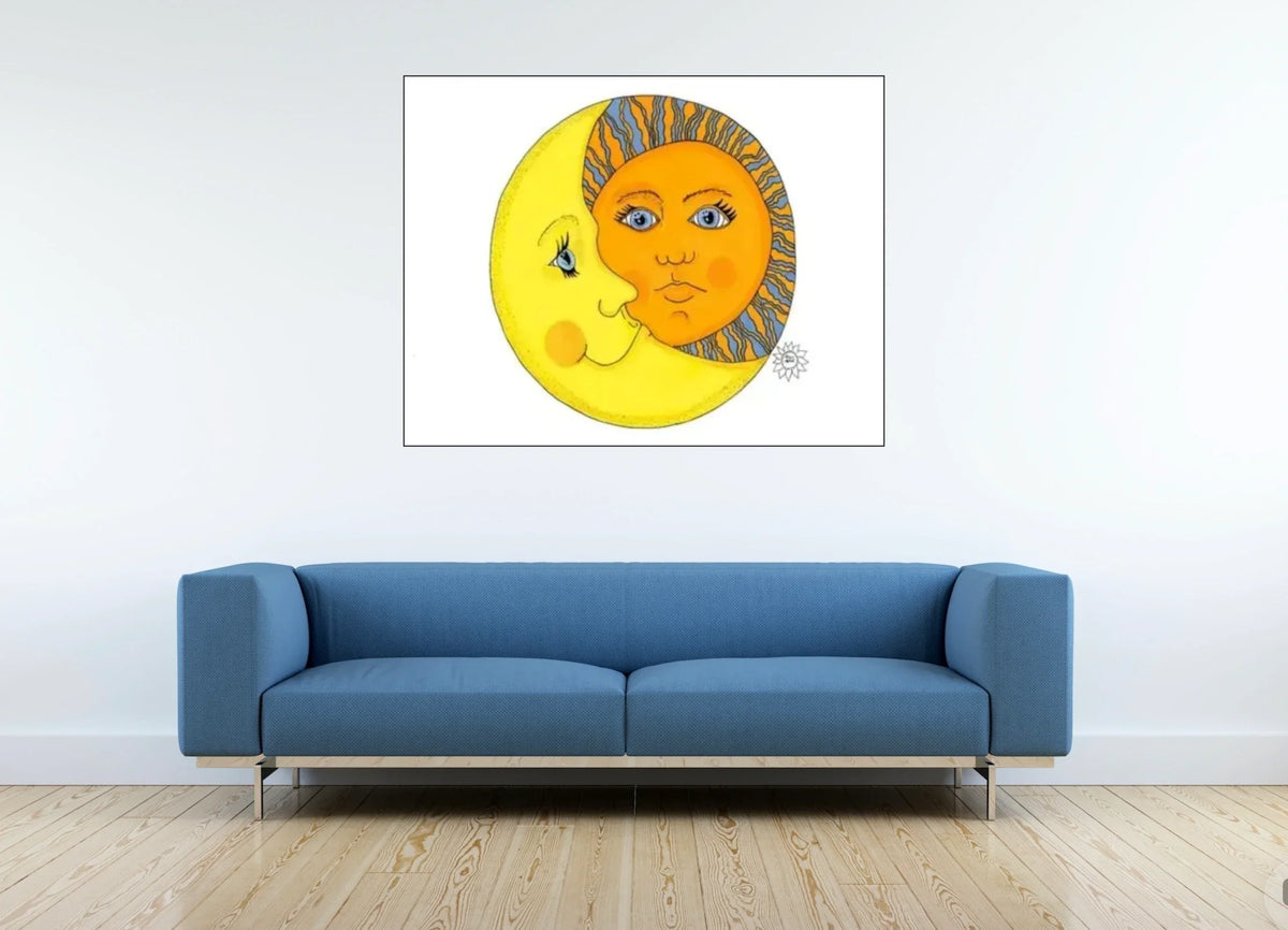 Sun and Moon - extra large 36 x 48 unframed art print shown hanging on a wall