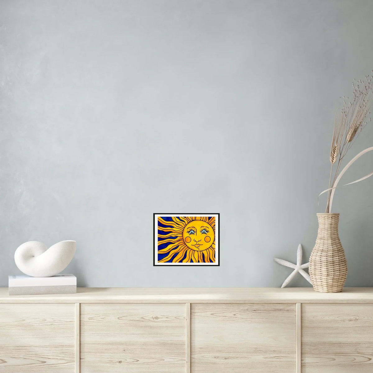 Sun - medium 12 x 16 matted and framed art print shown hanging on a wall